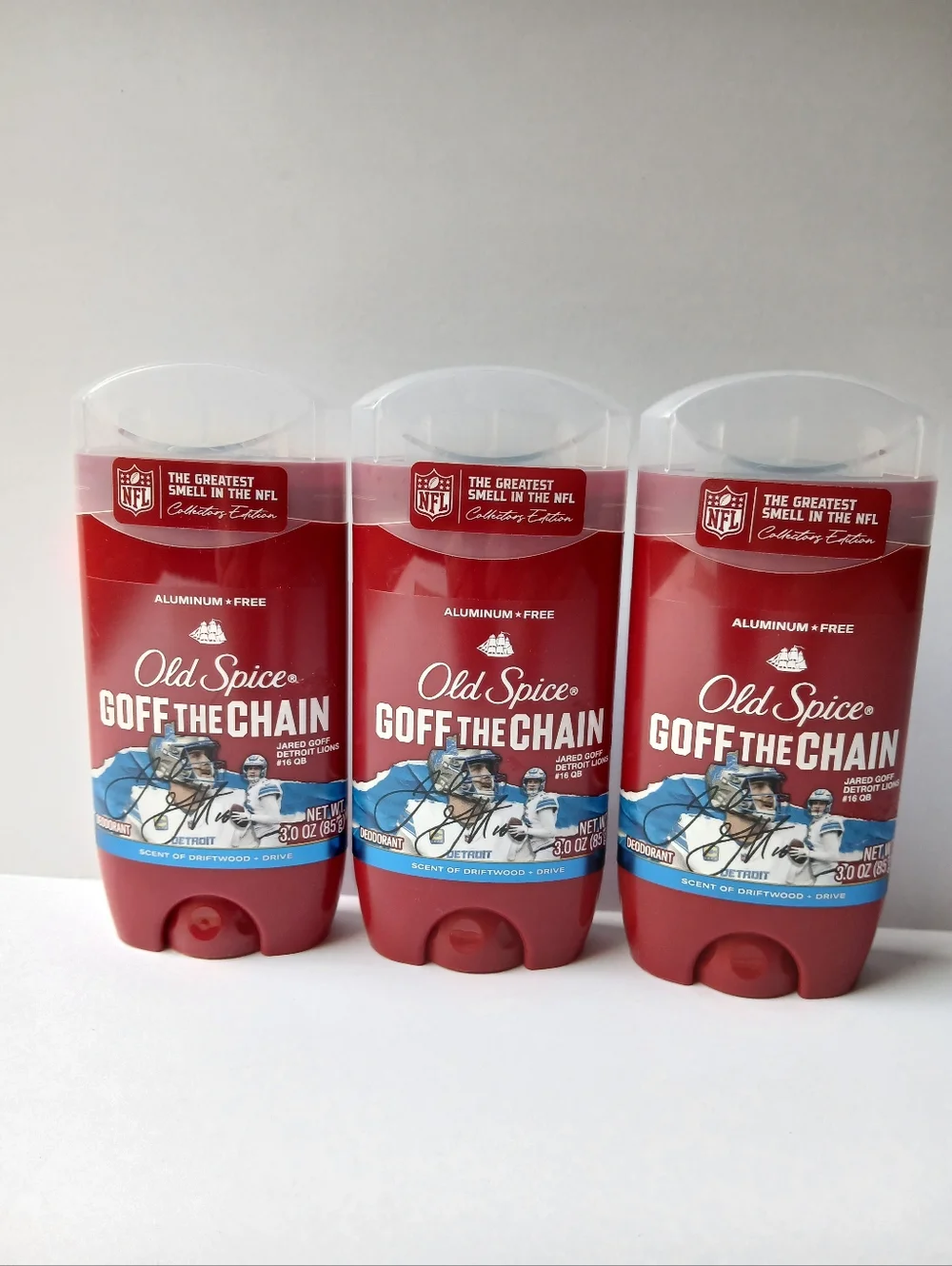 3 PK Old Spice NFL Goff The Chain Deodorant Detroit Lions NEW Aluminum Free